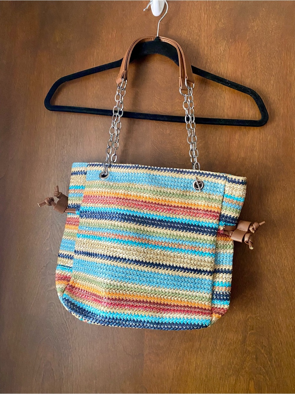 Colorful Woven Straw Multicolor Stripe Shoulder Bag